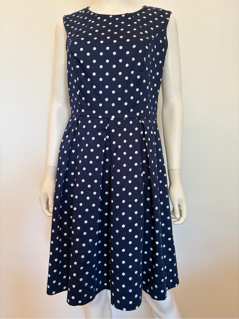 #850 Liz Claiborne Beautiful Navy and White Polka Dot Midi Dress